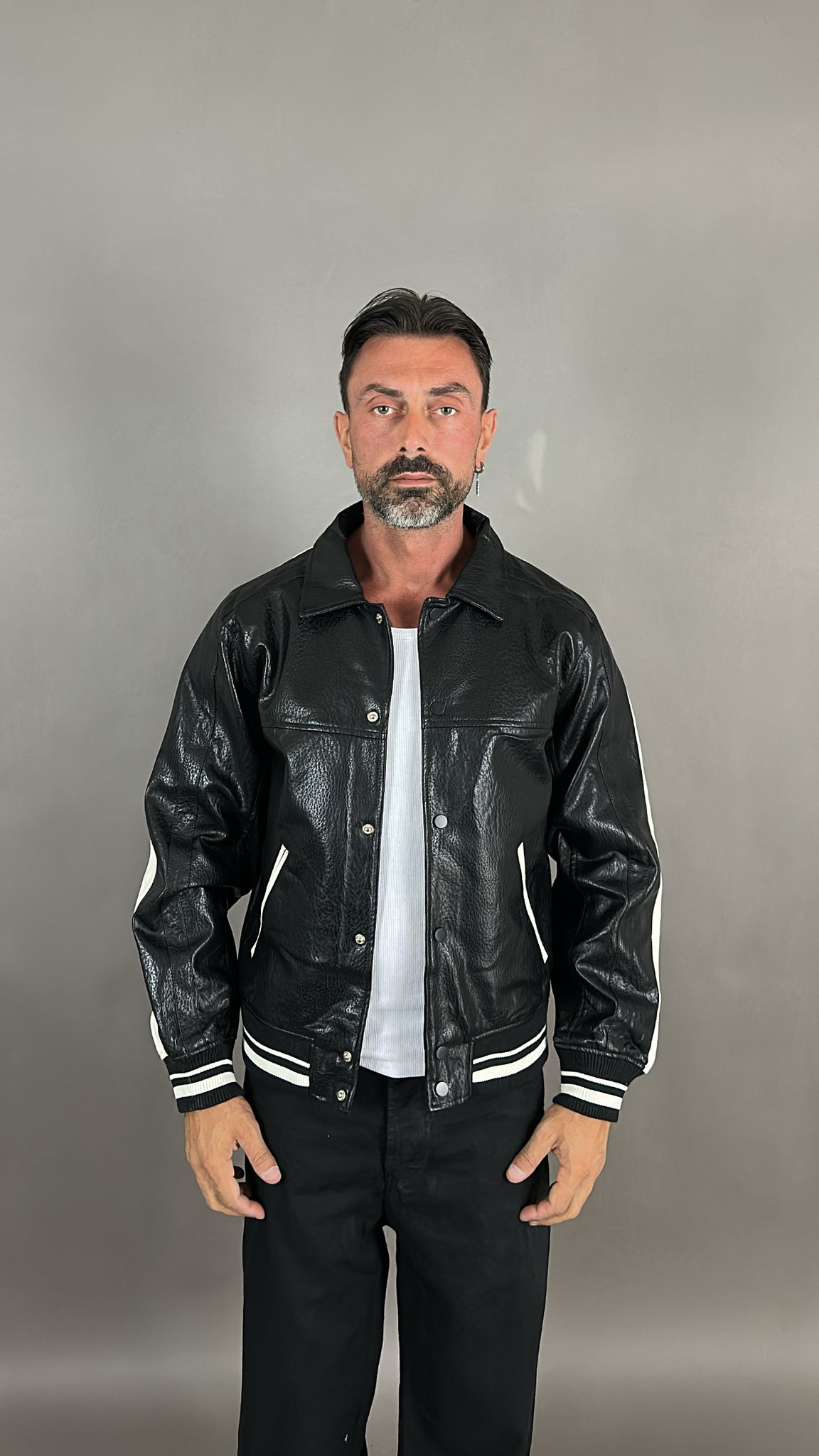 BOMBER PELLE BLACK&WHITHE