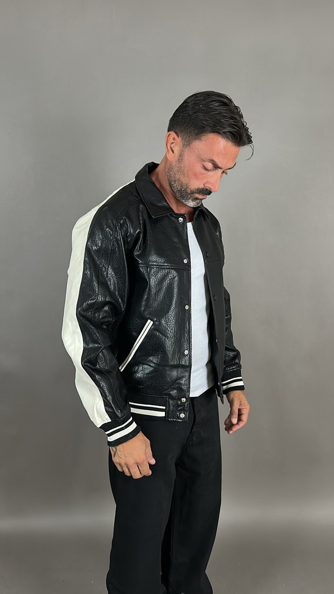 BOMBER PELLE BLACK&WHITHE
